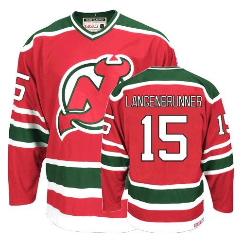 CCM New Throwback Devils NO.15 Jamie Langenbrunner Men's Jersey (Red/Green Authentic Team Classic Throwback)