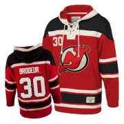 Old Time Hockey New Jersey Devils NO.30 Martin Brodeur Men's Jersey (Red Authentic Sawyer Hooded Sweatshirt)